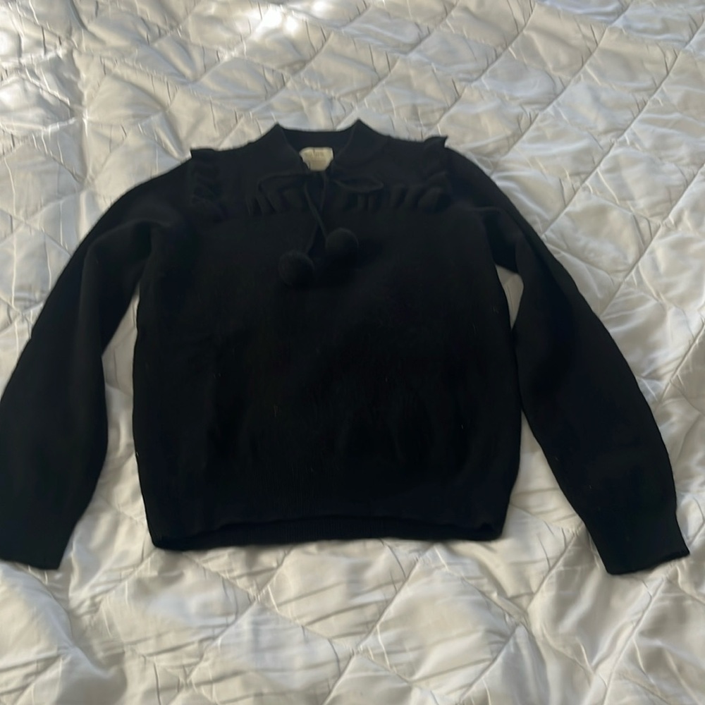 Kate Spade ruffle Pom Pom black long sleeve sweater size smalll